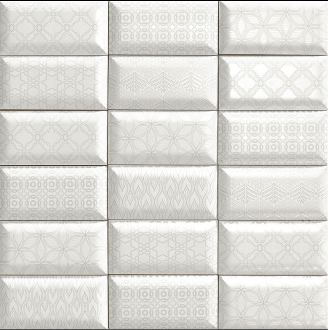 Cegielki biale wypukle satynowe ze wzorem Mainzu Bumpy Luxor White 10x20 53807