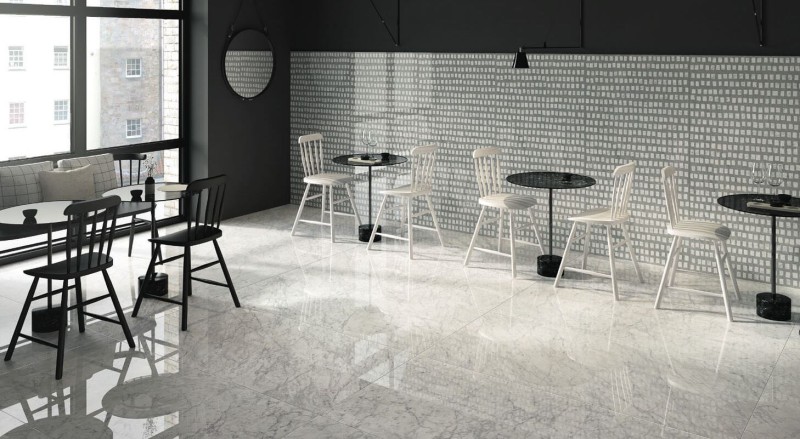 Gres marmur wąski a długi biały z szeroką szarą żyłą Fioranese Marmorea Bianco Calacatta Matte 7.3x30 69651