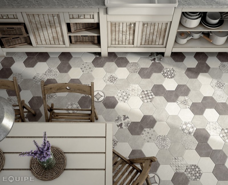 Gresy heksagonalne wzorzystę bez EQUIPE HEXATILE CEMENT GARDEN GREY 17.5X20 9171