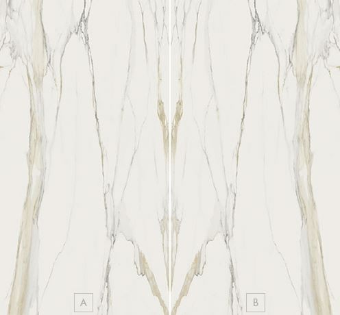 Płytki białe marmur lustrzane odbicie Florim Rex Classici di Rex Calacatta Gold open book A+B 160x320 (320x320) polysk 96639
