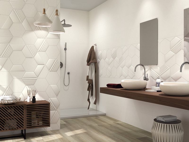 Dune Exa Full White 23x27 187442 płytki ścienne białe hexagonalne 3D 125151
