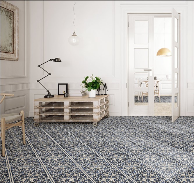 Płytki patchworkowe geometryczne beżowo-niebieskie Mainzu Lisboa Blu 20X20 52666