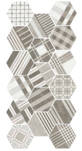 Heksagon Patchwork Fliesen für das Wohnzimmer - Equipe Hexatile Zement Geo grau 17,5x20