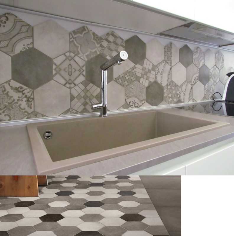 Sześciokątne plytki wzorzystę brązowe patchwork Clays Decoro Earth,Sand,Shell 21x18,2 36247