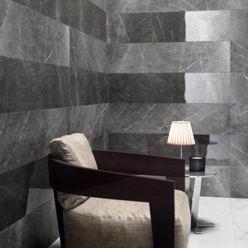 Płytki marmur grafitowy z cięka biała żyła Abk Sensi Pietra Grey Lux 30X120 hb 11147