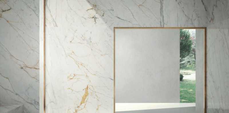 Gres marmur biały ze złotą żyłą super połysk Marazzi Grande M.Look Golden White lux M8AH 120x240 51807