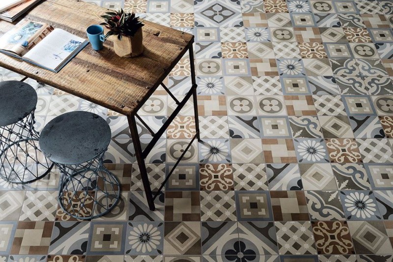 Płytki patchworkowe niebieski beż szary żółty Fioranese Cementine Retro Deco 20x20 bn 33227