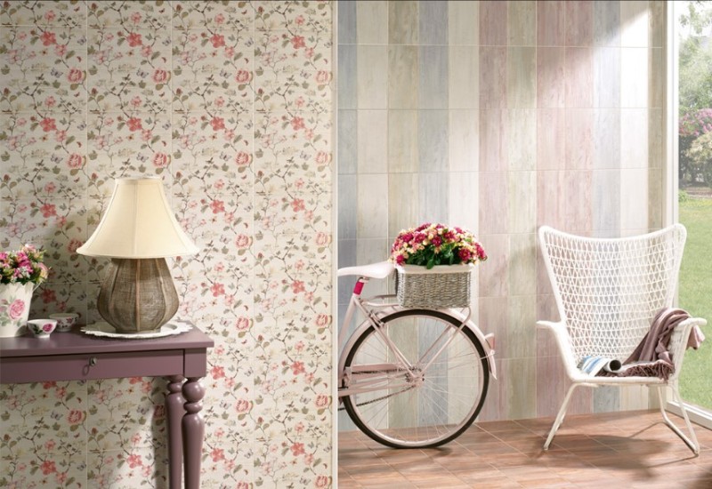 Płytki łazienkowe beżowe z motywem kwiatowym Mainzu Butterfly deco 1 15x30 51758