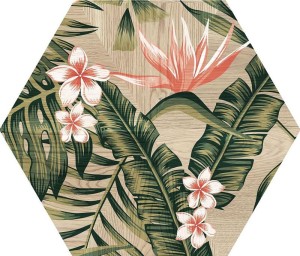 ITT Indonesien Natur Matt 23x27 hexagonale Fliesen Blumenmuster