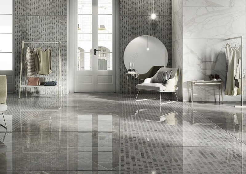 Gres marmur wąski a długi biały z szeroką szarą żyłą Fioranese Marmorea Bianco Calacatta Matte 7.3x30 69654