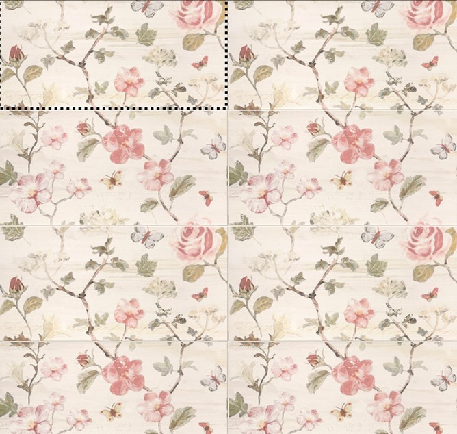 Płytki łazienkowe beżowe z motywem kwiatowym Mainzu Butterfly deco 1 15x30 51756
