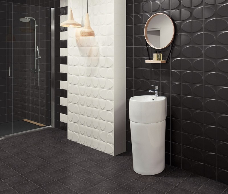Płytki strukturalne 3D czarne Mainzu Zen Uroko Black 15X15 48240