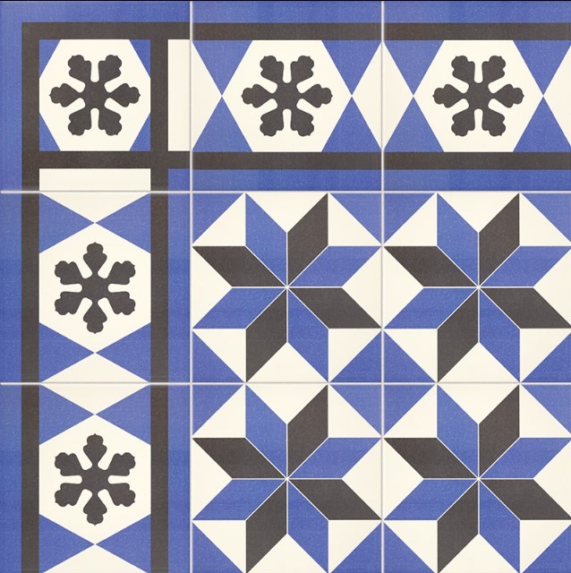 Płytki łazienkowe wrzoryste biało-granatowe Mainzu Cenefa Victorian Geo 20x20 54411