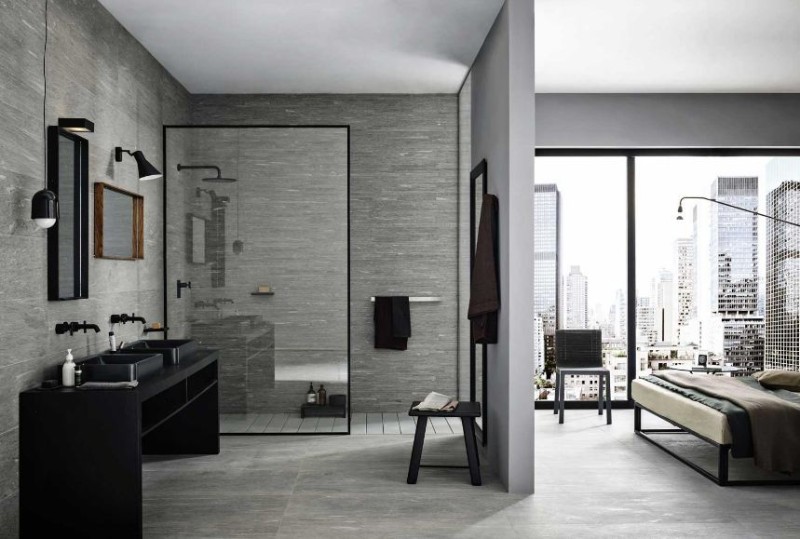 Płytki podłogowe, szare imitujące naturalny kamień Marazzi Mystone Pietra di Vals Greige ML7D 30x120 40965