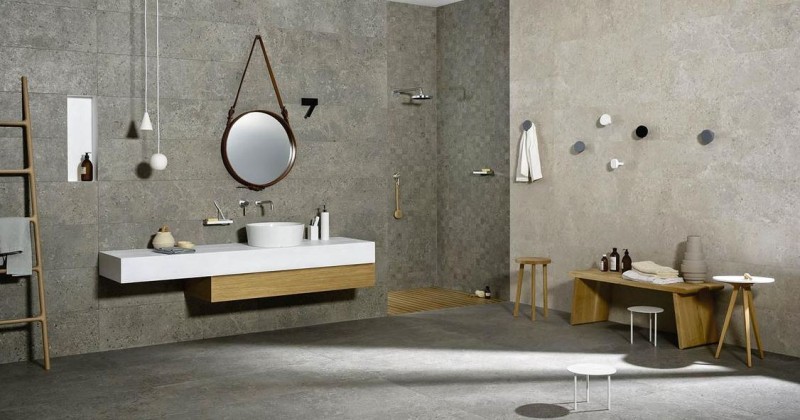 Płytki gresowe jasno -szare naturalny kamień Marazzi Mystone Fleury Taupe 75x75 40882