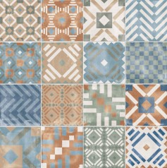 Płytka podłogowa ścienna szalon przetarty zielony niebieski beż patchwork ABK Play Labyrinth Mix Multicolor 20x20 86823