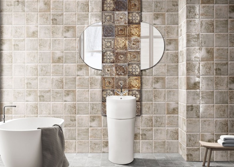 Płytki metalizowane szare Mainzu Tin Tile grey 20x20 56649