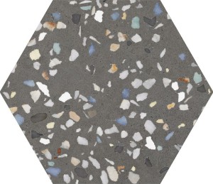 ITT Hexa Cezanne Schwarz Matt 23x27 hexagonale Fliesen imitiert Terrazzo