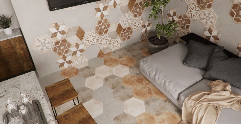 Płytki heksagonalne postarzane beż dekor Fioranese Heritage Deco Texture 1 34.5 x 40 70969