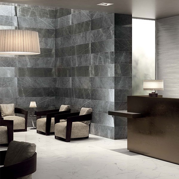 Płytki marmur grafitowy z cięka biała żyła Abk Sensi Pietra Grey Lux 30X120 hb 11140