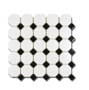 Weiße Oktagon Mosaikfliesen mit schwarzer Einfassung - El Casa Octagon Black n White 29,5x29,5 cm