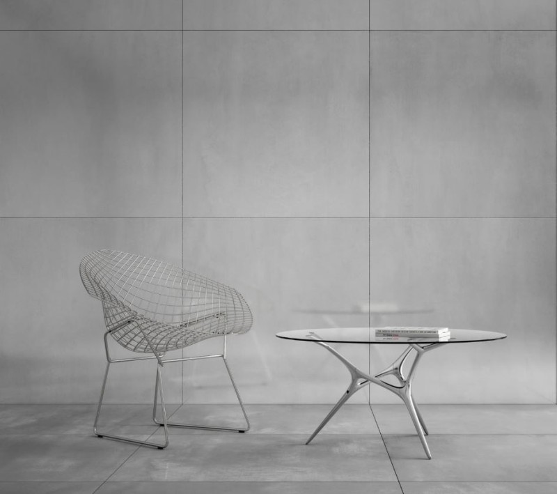 Płytki podłogowe imitująca beton architektoniczny Casalgrande Padana Steeltech Grigio 90x90 40111