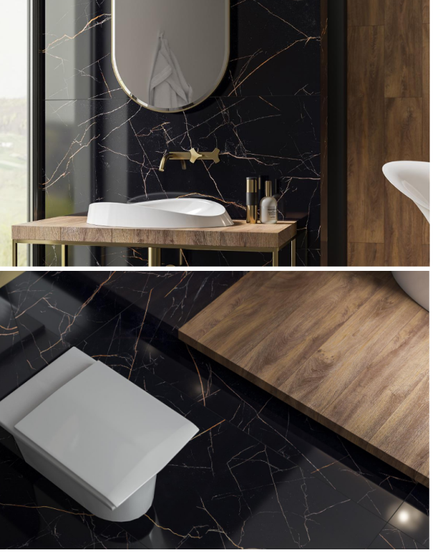 Płytki marmur czarny ze złotą nitką Nero Ardi lux 78x78 98933