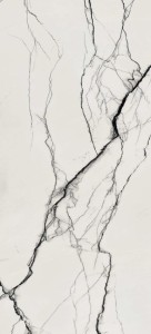 Dünne weiße Marmorfliesen, schwarze Äderung, Florim Floor Gres B&W_Marble Breach Glo 120x240