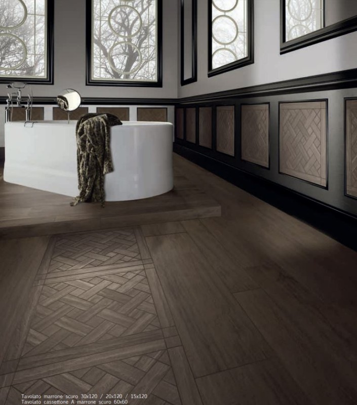 Płytki imitujące naturalne drewno Casalgrande Padana Tavolato Marrone Scuro 15x90 39747