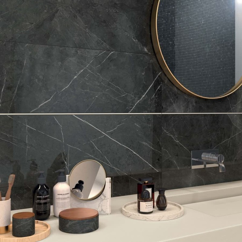 Płytki marmur grafitowy z cięka biała żyła Abk Sensi Pietra Grey Lux 30X120 hb 11143