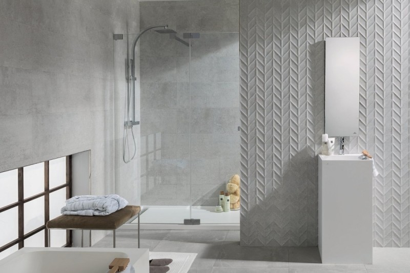 Płytki łazienkowe ścienne szare beton Porcelanosa Dover Caliza P34707581 33,3x100 12794