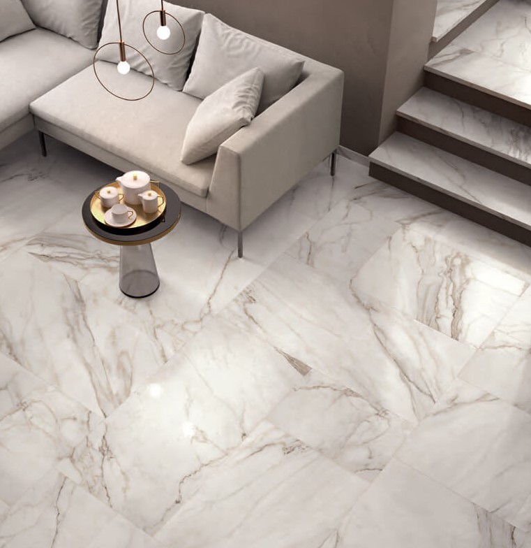 Płytki imitujące trawertyn beżowe połysk Supreme Golden Calacatta Lux 60x120 14284