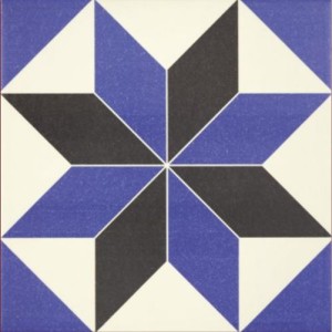 Mainzu Victorian Centro Geo 20x20: Weiß-Blau gemusterte Badezimmerfliesen