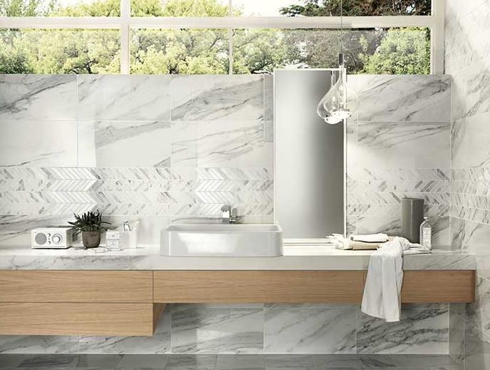 Płytka marmurowa biała z grafitową żyłą Nova Bell Imperial Calacatta Bianco IMP82LR 60x120 14337