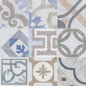Porcelanosa Barcelona Fliesen: Beige-Graphit Patchwork-Geometrie 59,6x59,6 cm